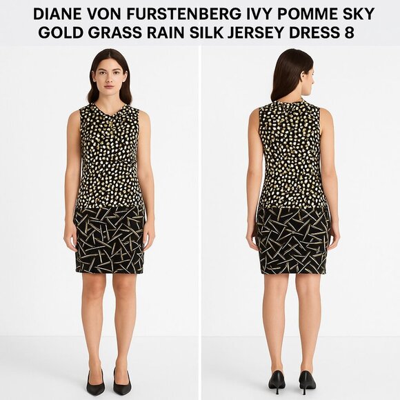 Diane Von Furstenberg Ivy Pomme Sky Gold Grass Rain Silk Jersey Dress Size 8 - Picture 1 of 10